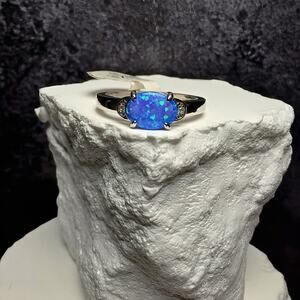 Vibrant Blue Opal Ring in 925 Sterling Silver - Size 6
